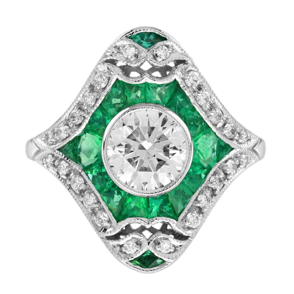 Diamond and Emerald Art Deco Style Dinner Ring