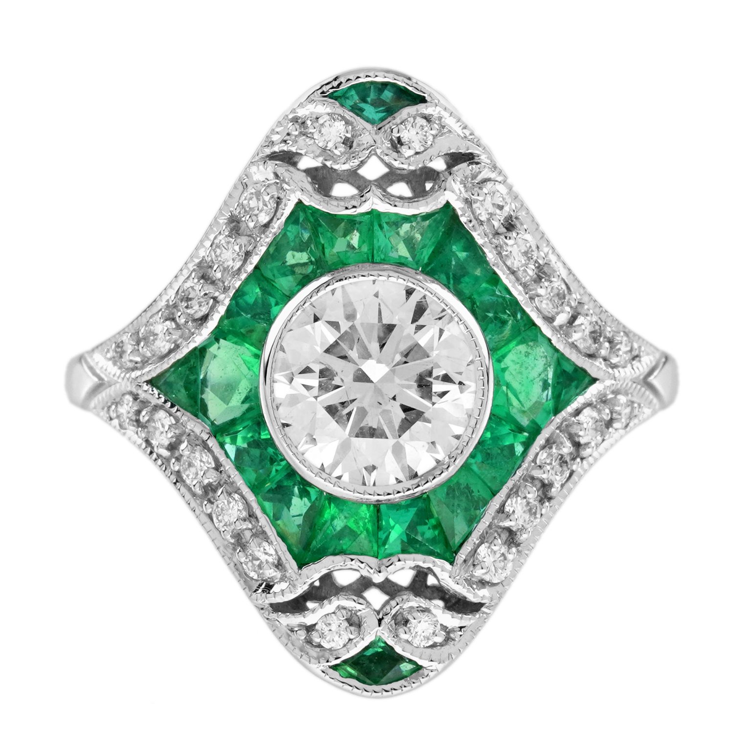 Diamond and Emerald Art Deco Style Dinner Ring