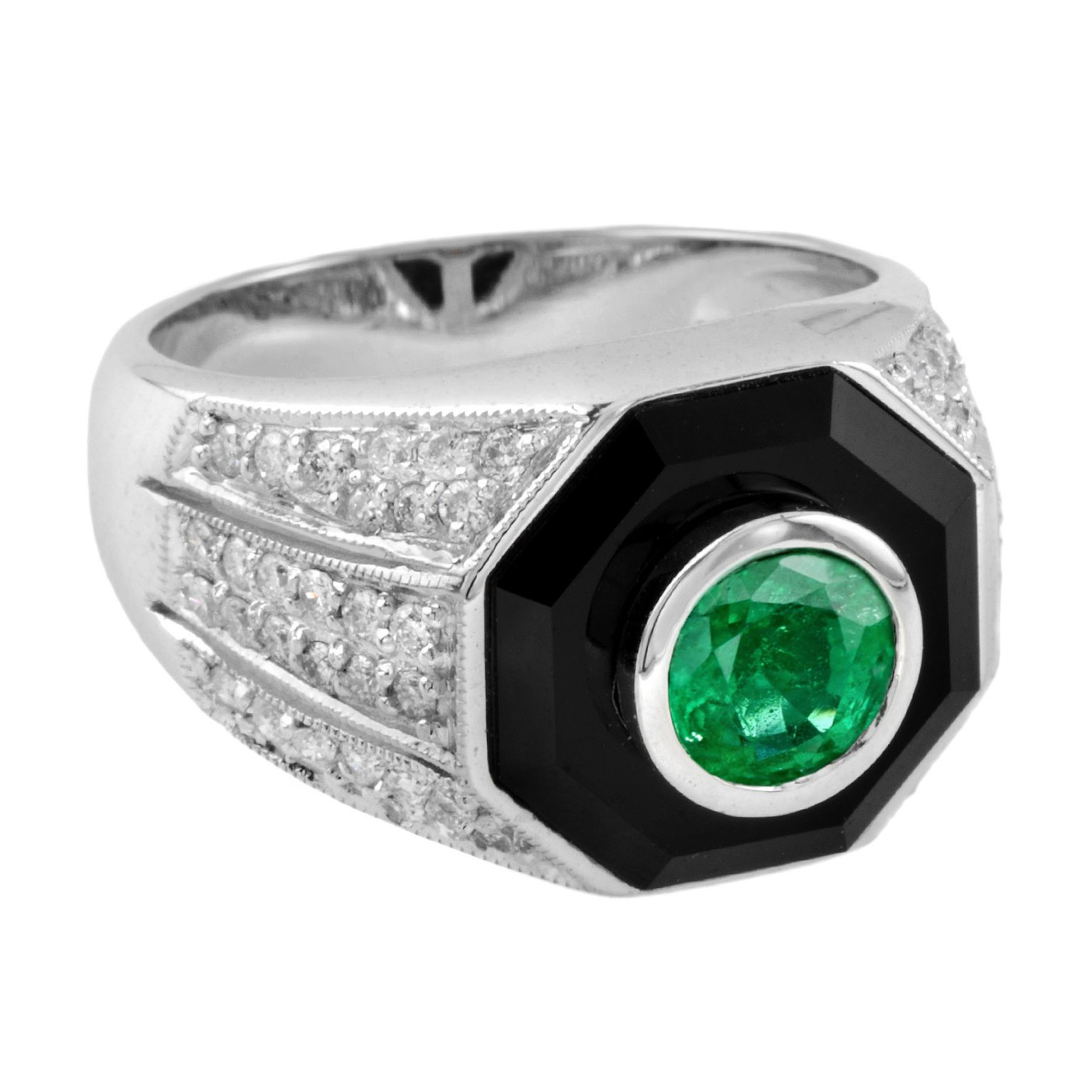 Emerald Diamond and Onyx Art Deco Style Dome Ring