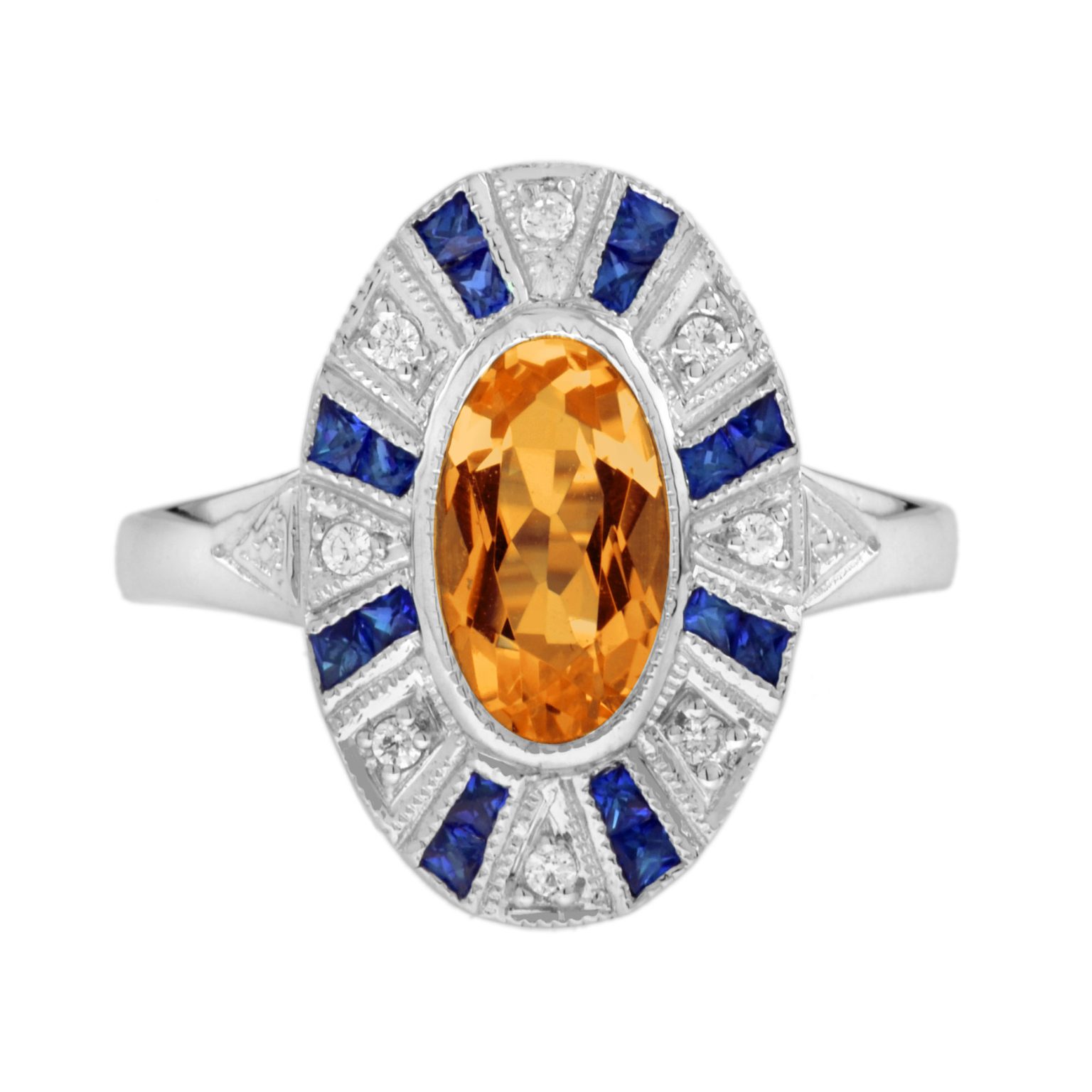 Citrine Blue Sapphire Diamond Halo Ring