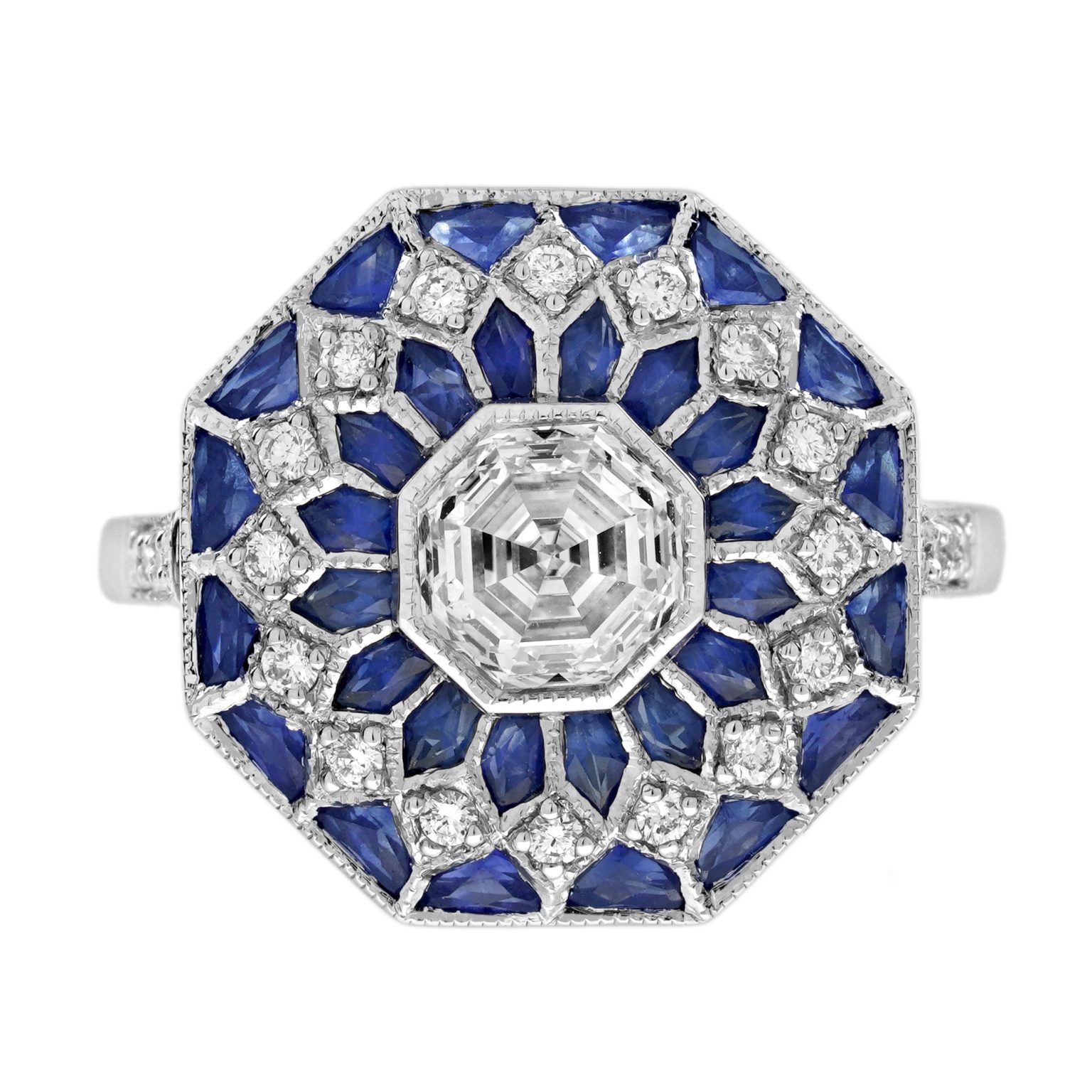 1.04 Ct. Diamond and Sapphire Art Deco Style Floral Ring