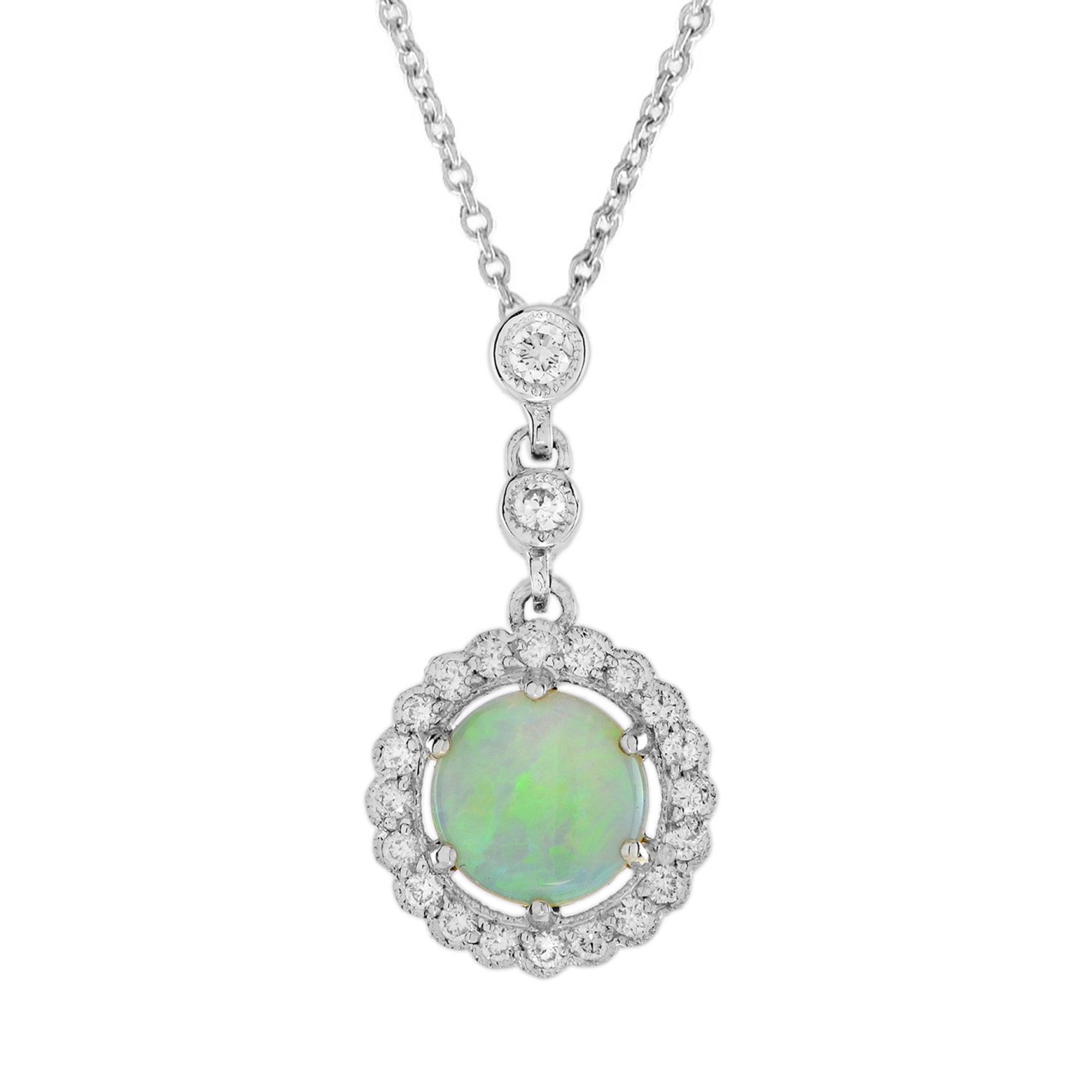 Opal and Diamond Halo Art Deco Style Necklace