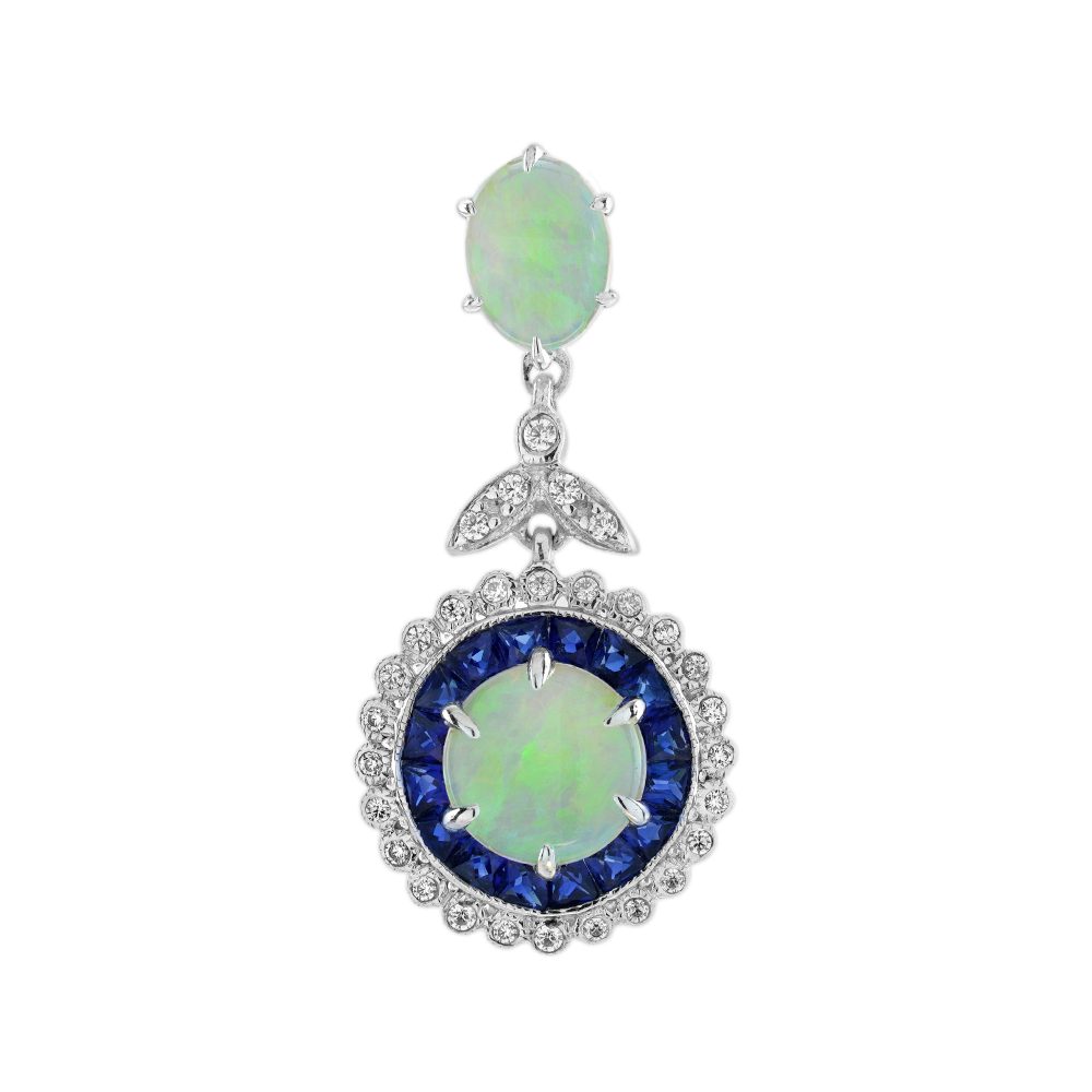 Opal Sapphire and Diamond Art Deco Style Target Pendant