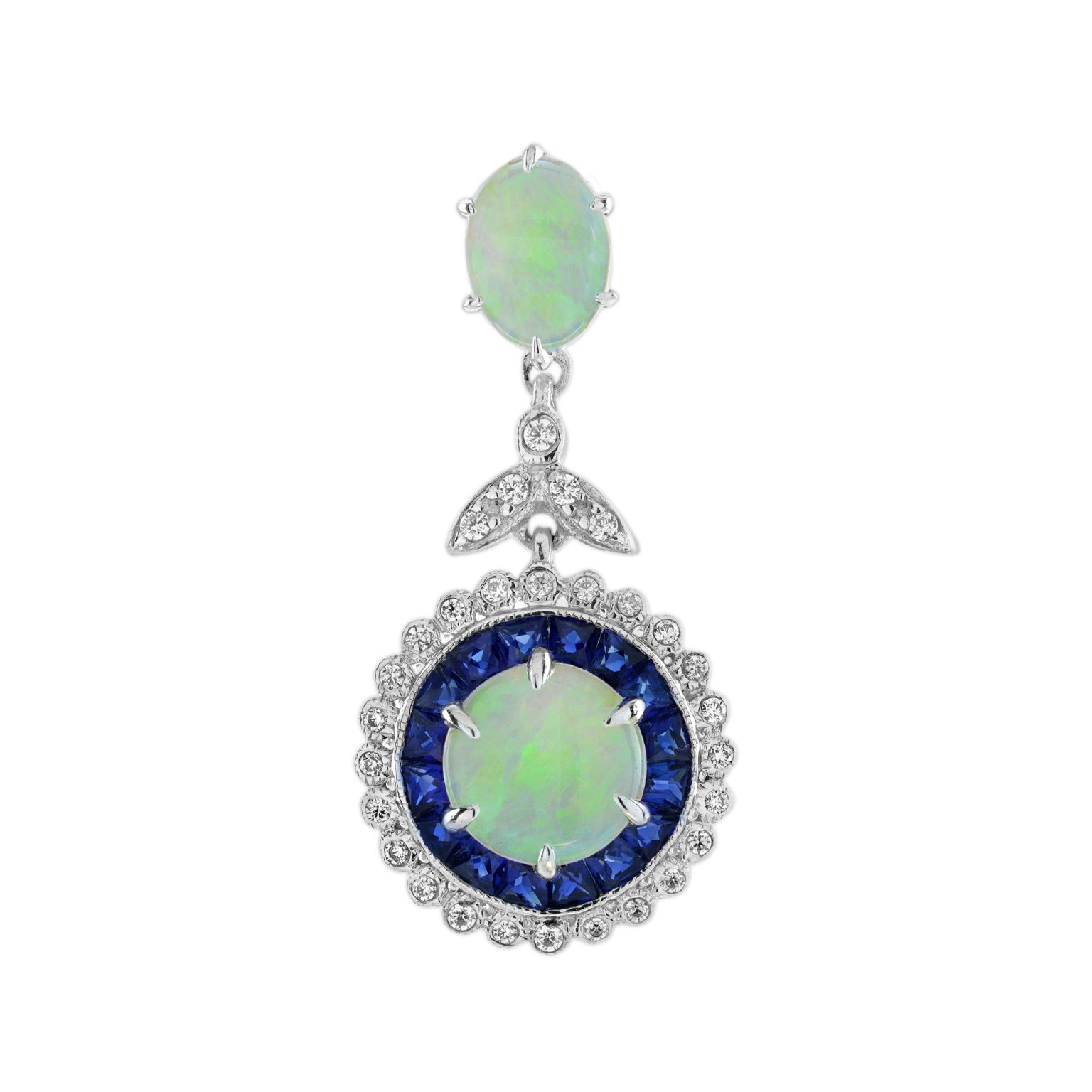 Opal Sapphire and Diamond Art Deco Style Target Pendant