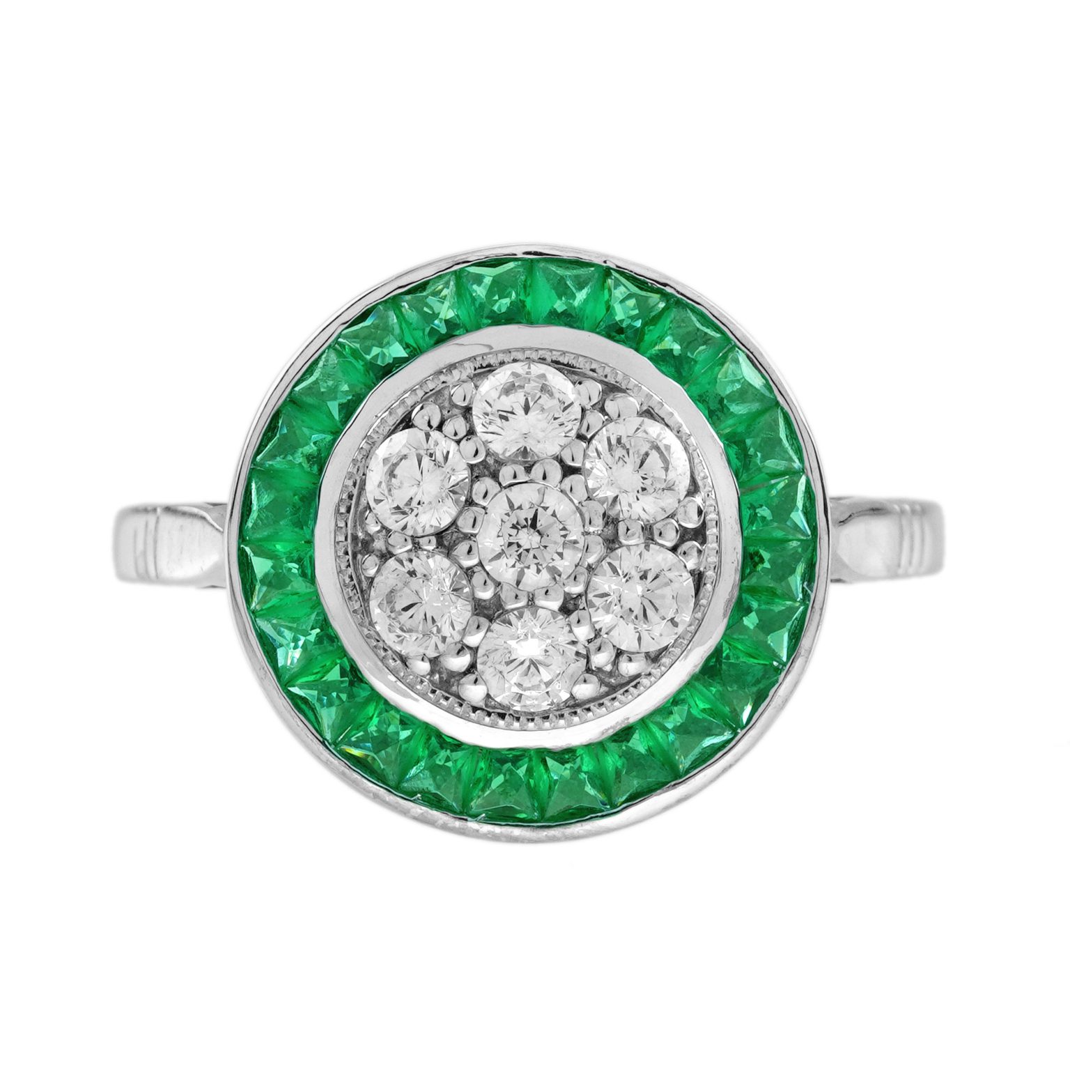 Diamond Cluster Emerald Art Deco Style Target Ring