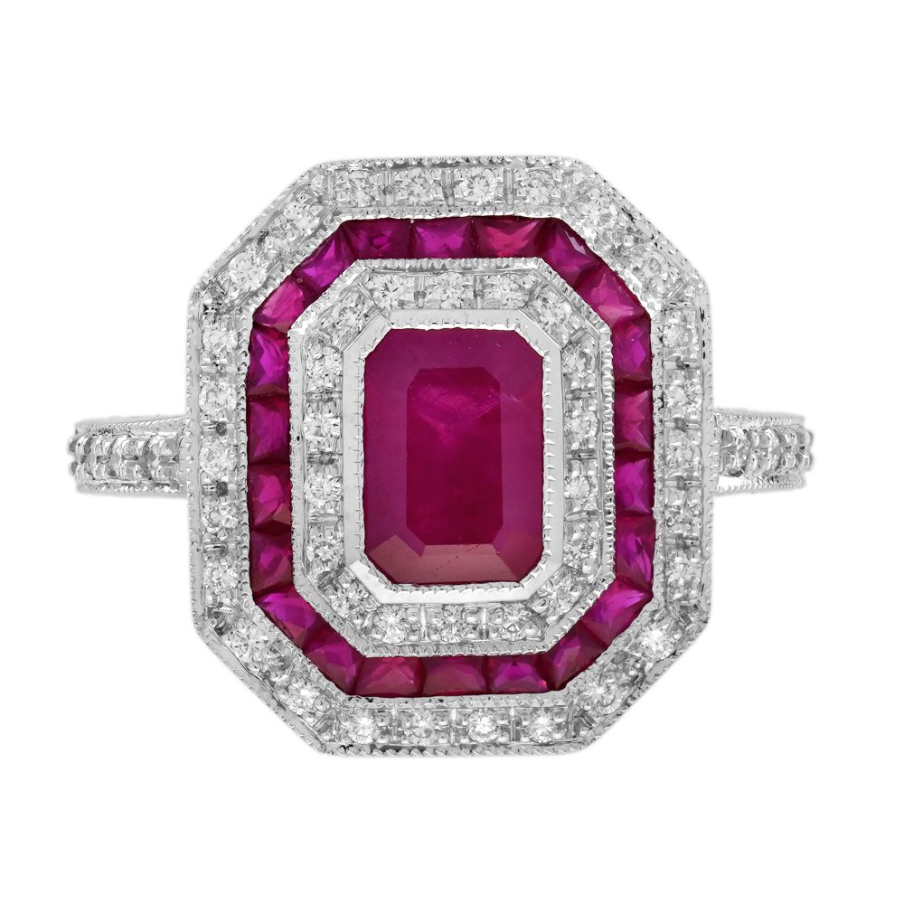 Ruby and Diamond Art Deco Style Octagonal Engagement Ring