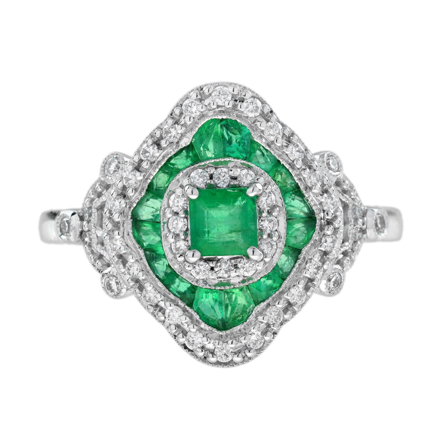 Emerald and Diamond Art Deco Style Engagement Ring