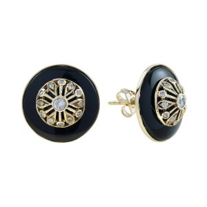 Diamond and Onyx Art Deco Style Stud Earrings
