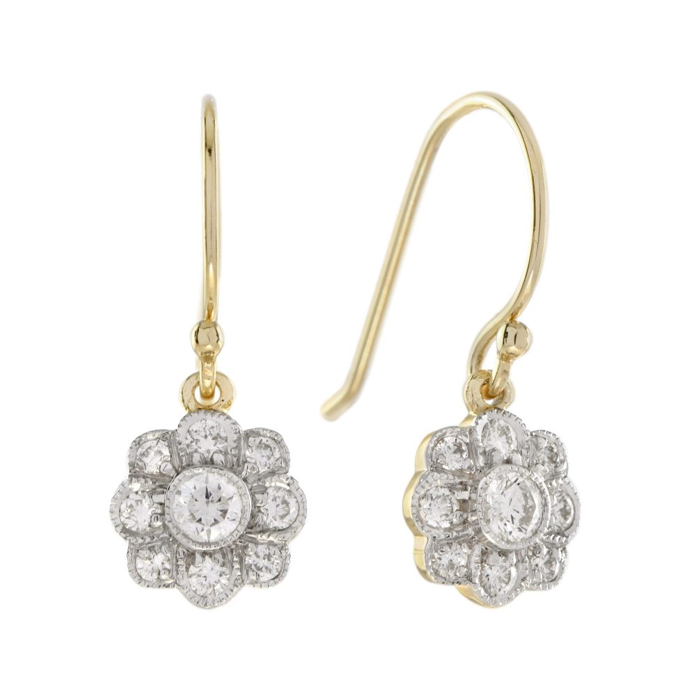 Diamond Cluster Edwardian Style Drop Earrings
