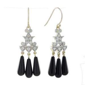 Diamond and Onyx Art Deco Style Drop Earrings