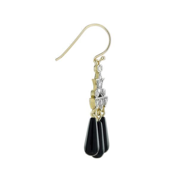 Diamond and Onyx Art Deco Style Drop Earrings - Image 5