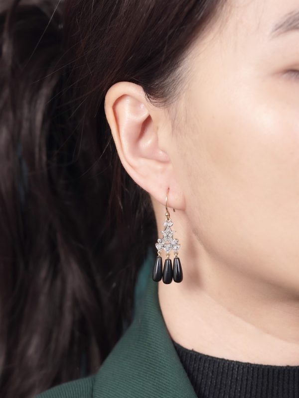 Diamond and Onyx Art Deco Style Drop Earrings - Image 2