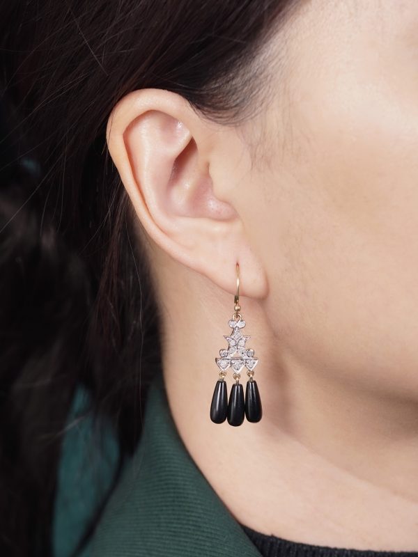 Diamond and Onyx Art Deco Style Drop Earrings - Image 3
