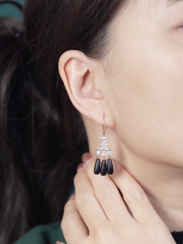Diamond and Onyx Art Deco Style Drop Earrings - Image 4
