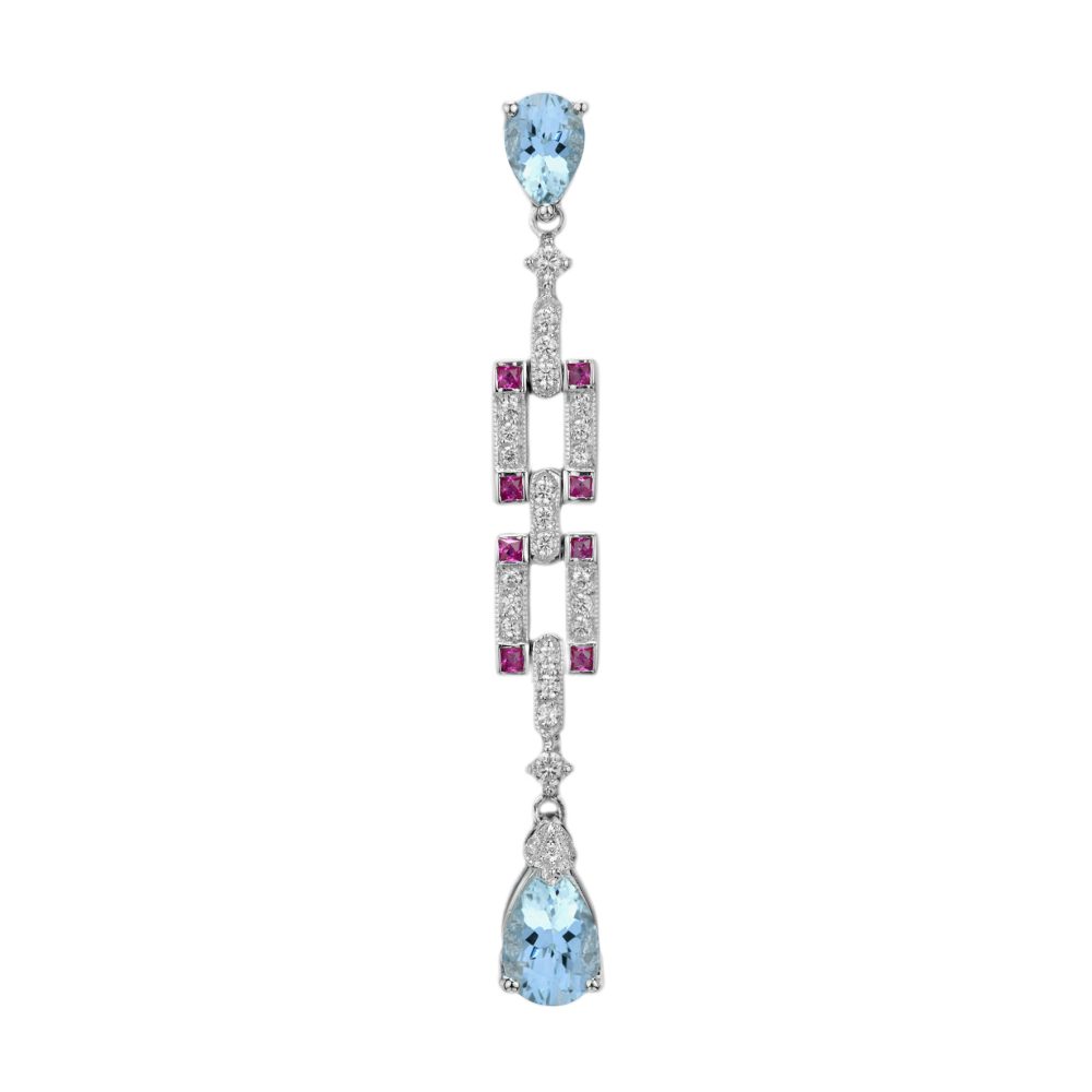 Blue Topaz Ruby and Diamond Art Deco Style Pendant