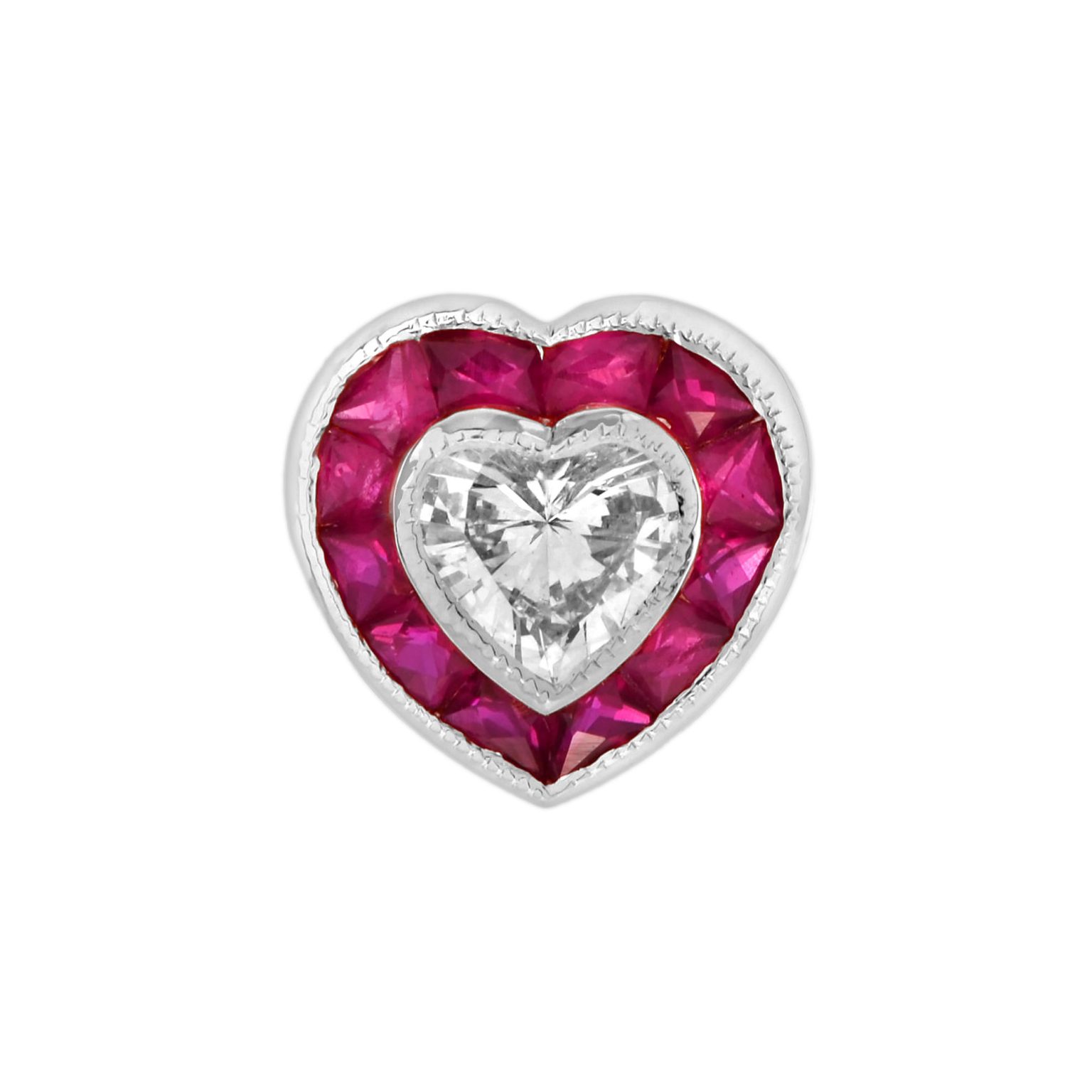 Diamond and Ruby Art Deco Style Heart Pendant