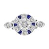 R3508 D2-S9-D2 1 Diamond and Blue Sapphire Art Deco Style Target Engagement Ring