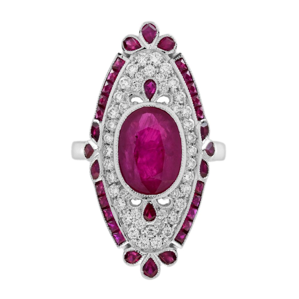 Ruby and Diamond Art Deco Style Cocktail Ring