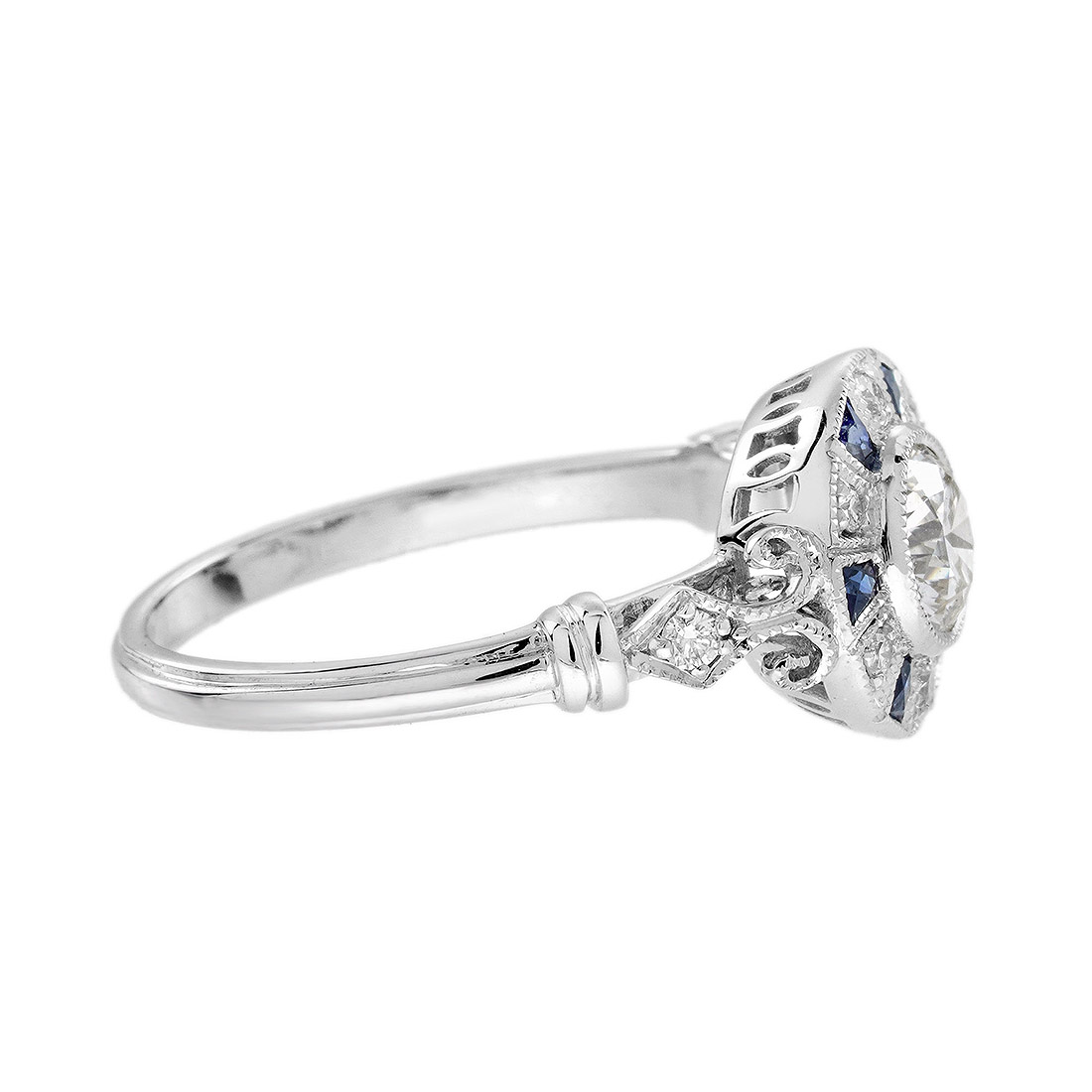diamond-and-sapphire-halo-engagement-ring-14k-gold-side Diamond and Blue Sapphire Art Deco Style Target Engagement Ring