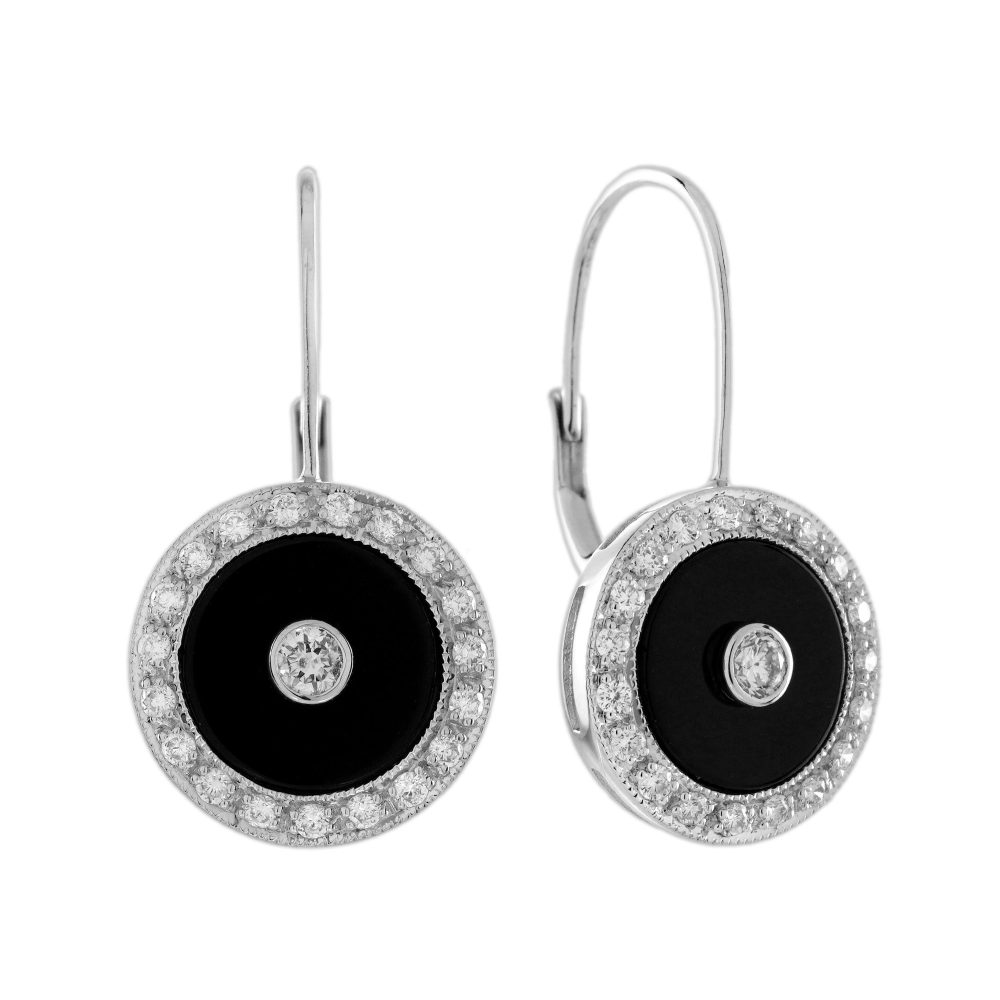 Diamond and Onyx Art Deco Style Earrings