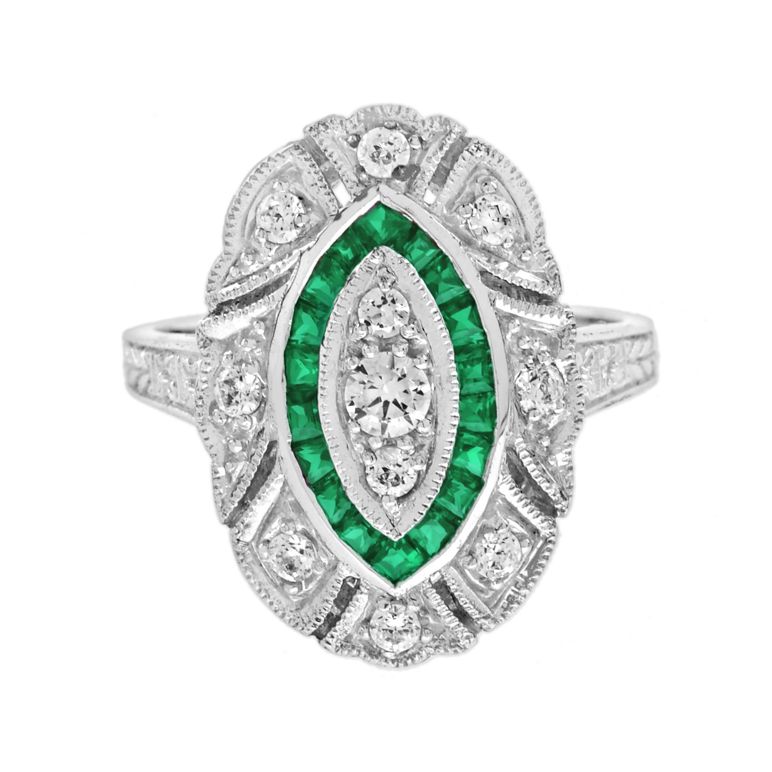 Diamond and Emerald Art Deco Style Cocktail Ring
