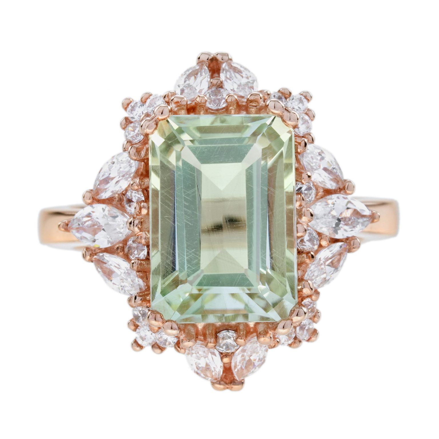 Green Amethyst and Diamond Halo Engagement Ring