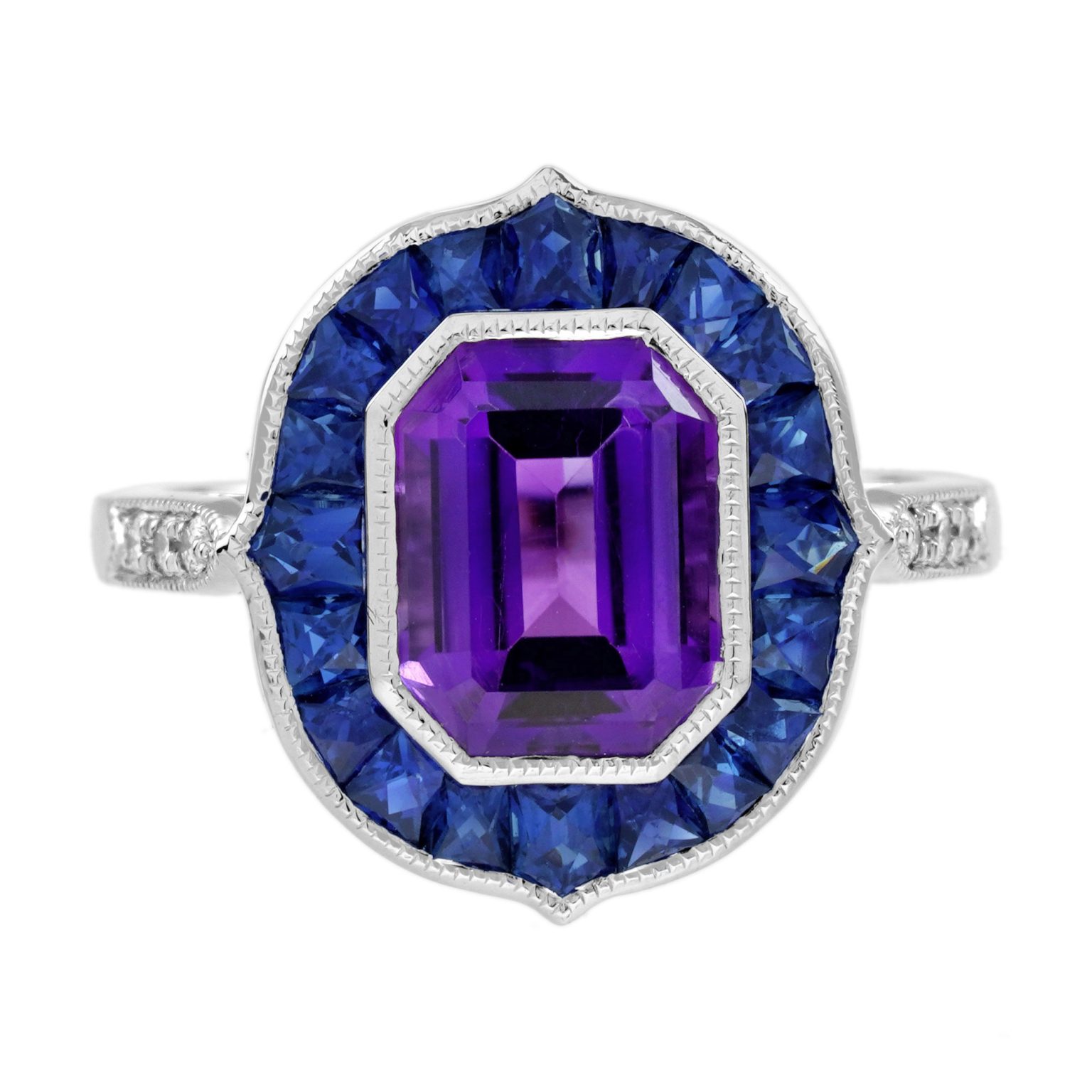 Amethyst Sapphire and Diamond Art Deco Style Engagement Ring
