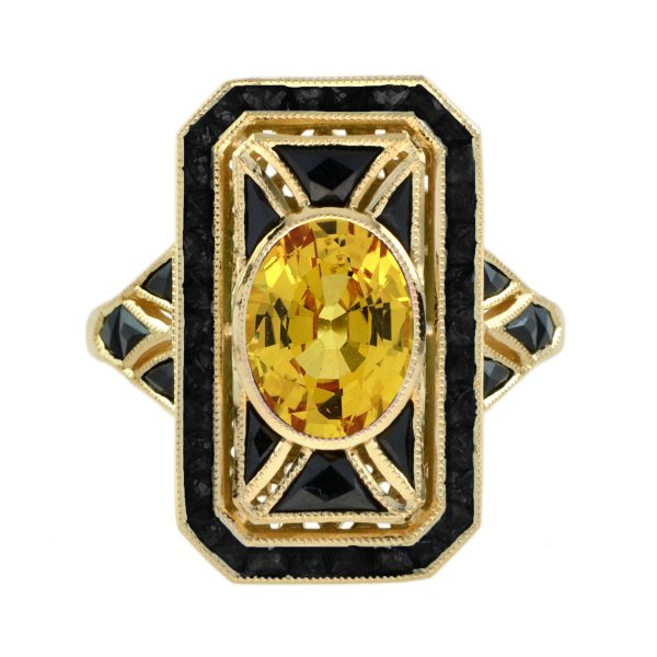 Yellow Sapphire and Onyx Art Deco Style Dinner Ring - Image 13