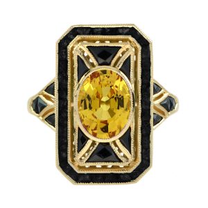 Yellow Sapphire and Onyx Art Deco Style Dinner Ring