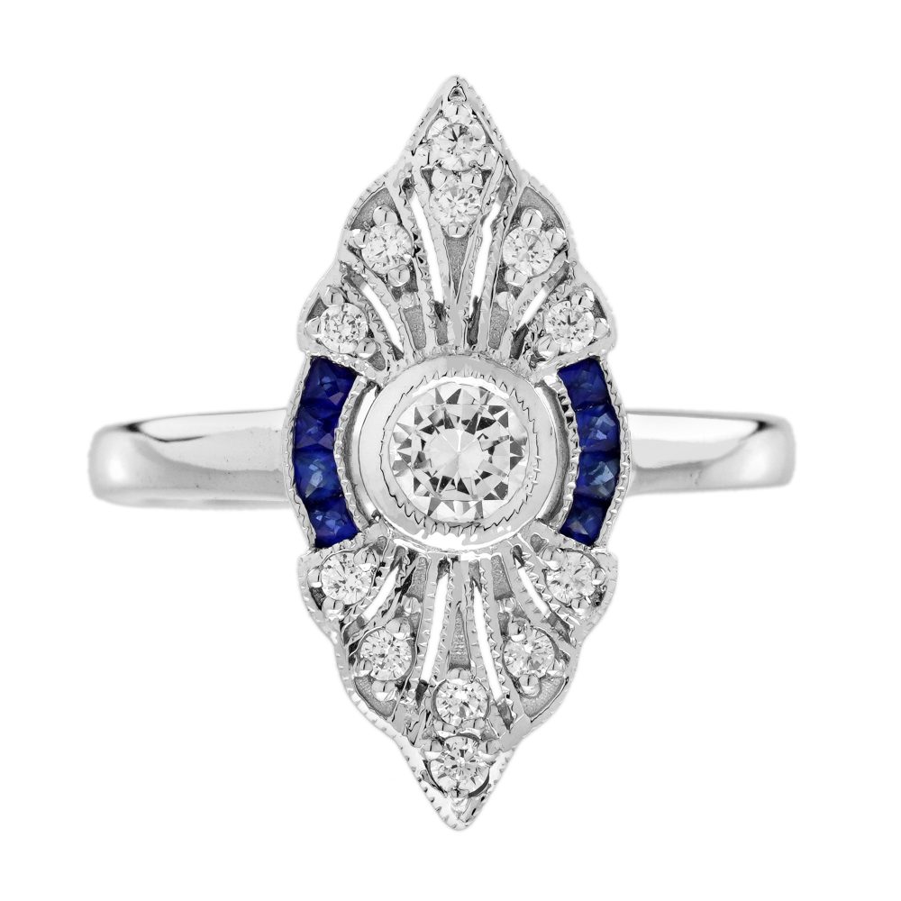 Diamond Sapphire and Diamond Art Deco Style Engagement Ring