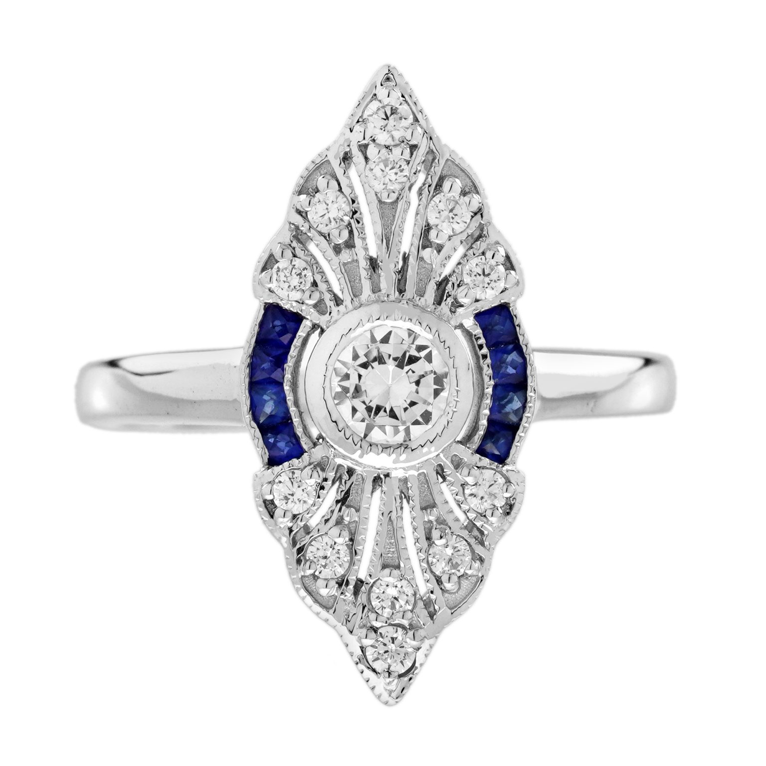 Diamond Sapphire and Diamond Art Deco Style Engagement Ring