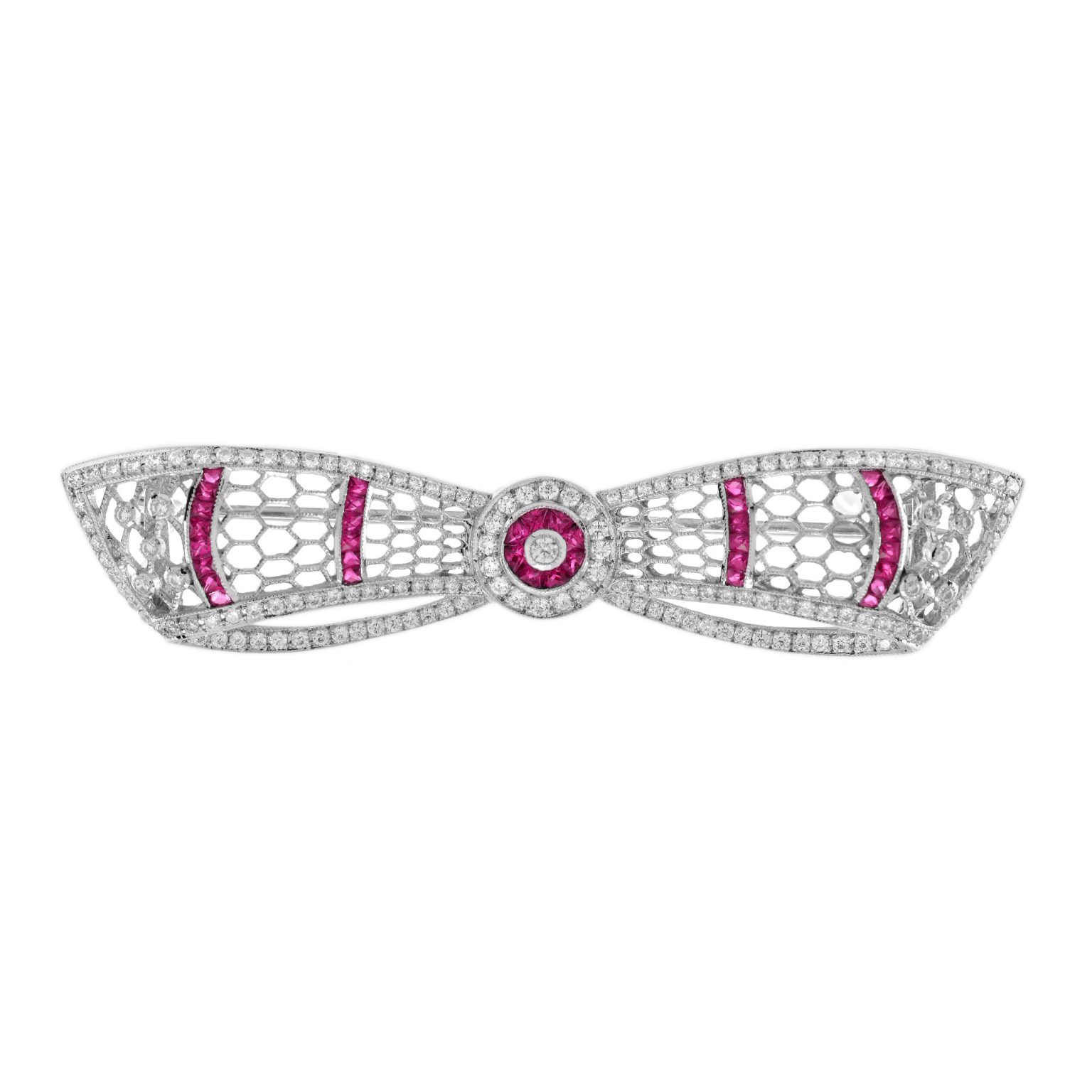 Ruby and Diamond Art Deco Style Bow Brooch