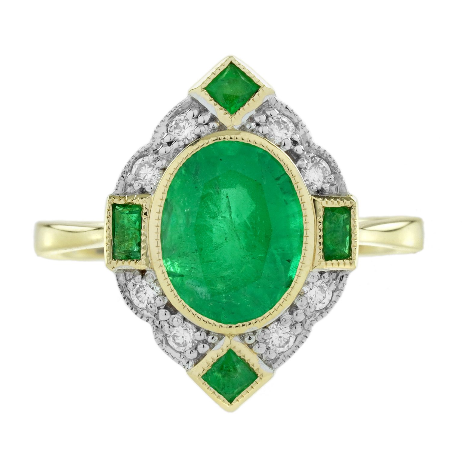 Emerald and Diamond Art Deco Style Engagement Ring