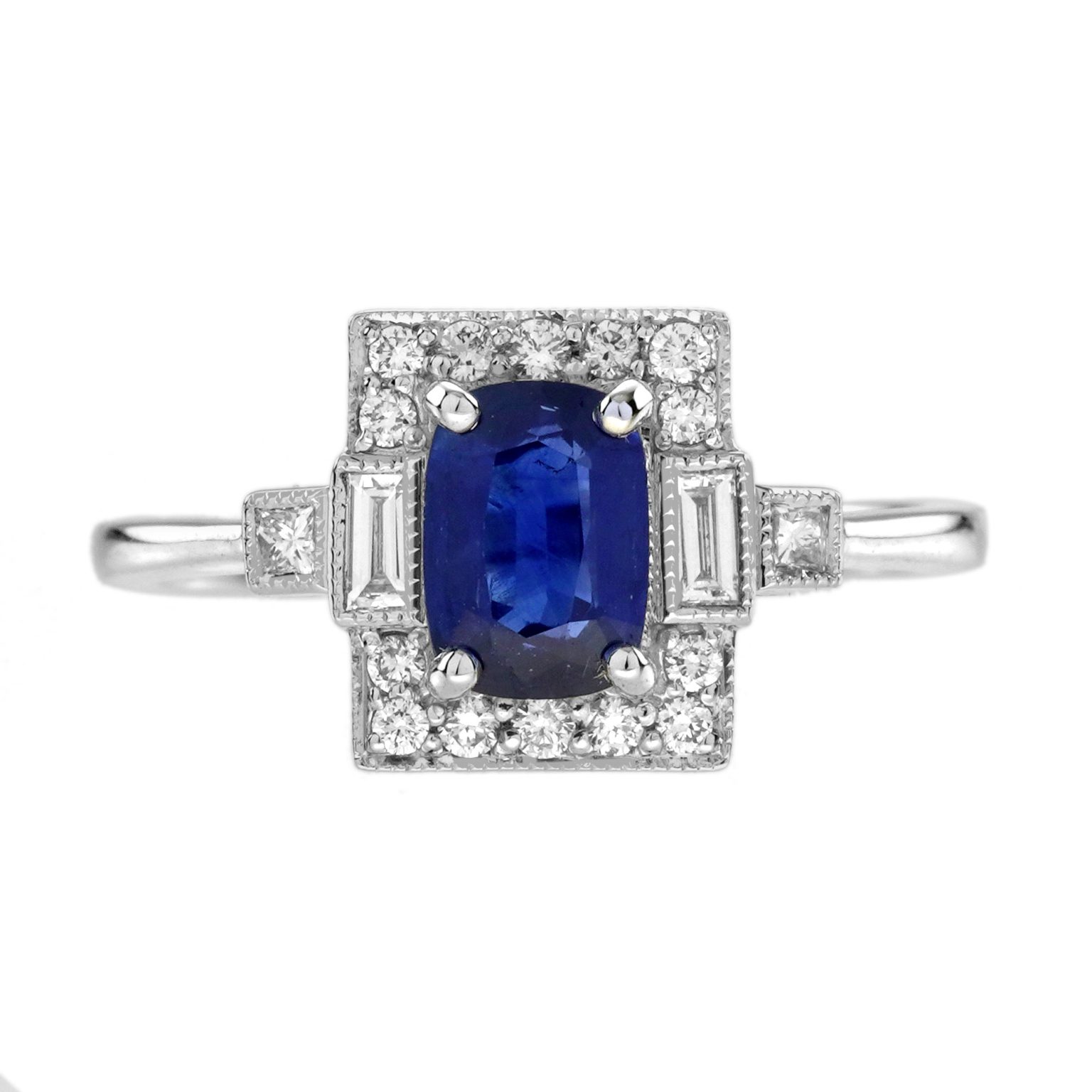 1.03 Ct. Blue Sapphire Diamond Art Deco Style Engagement Ring