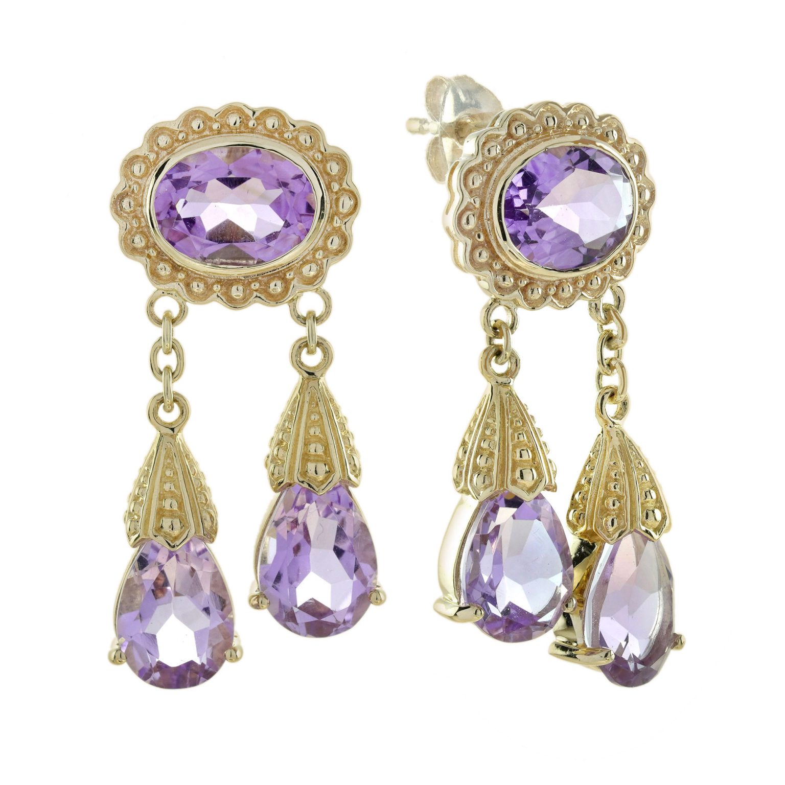 Natural Amethyst Vintage Style Dangle Earrings
