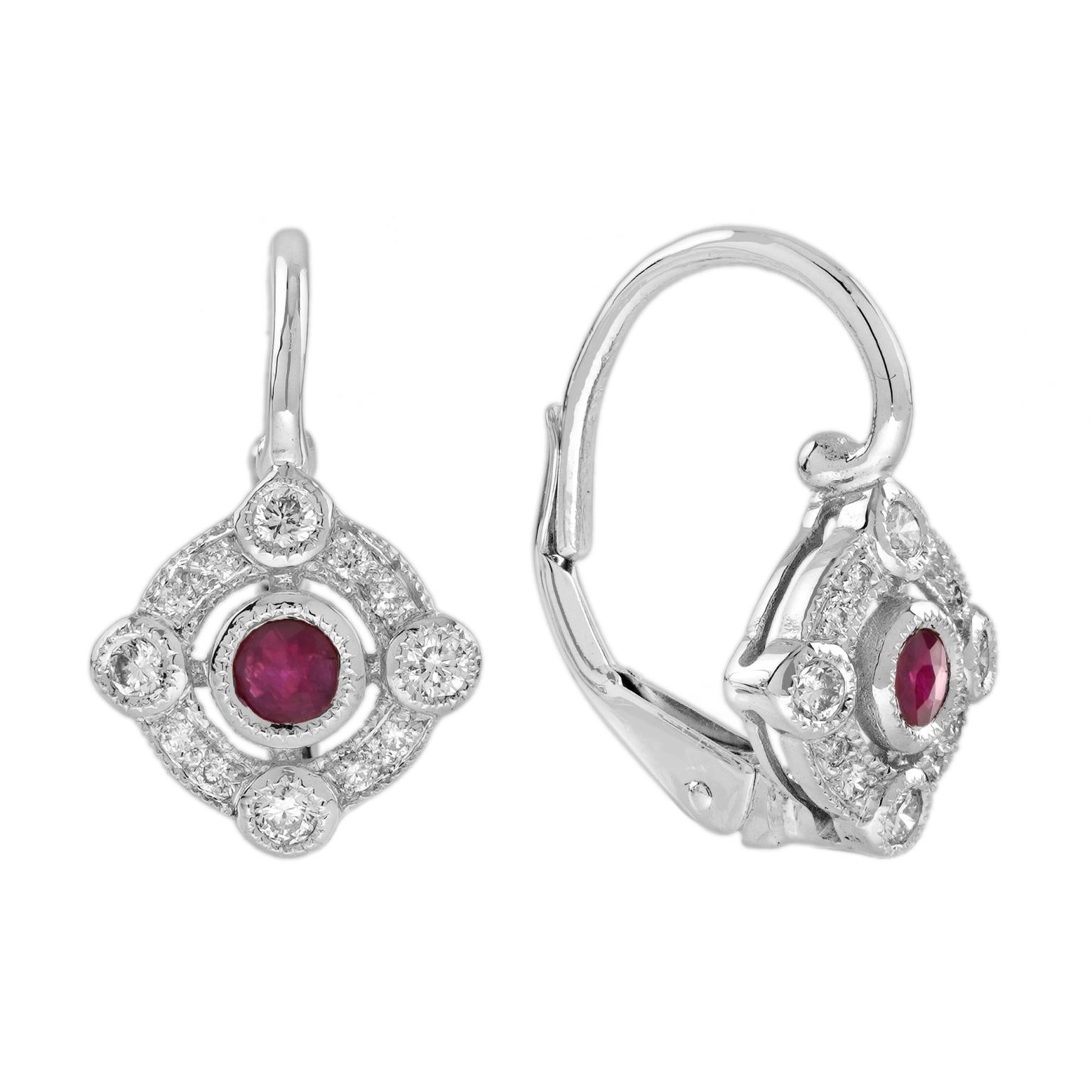 Ruby and Diamond Art Deco Style Target Drop Earrings