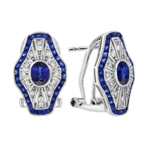 Sapphire and Diamond Deco Style Omega Back Earrings