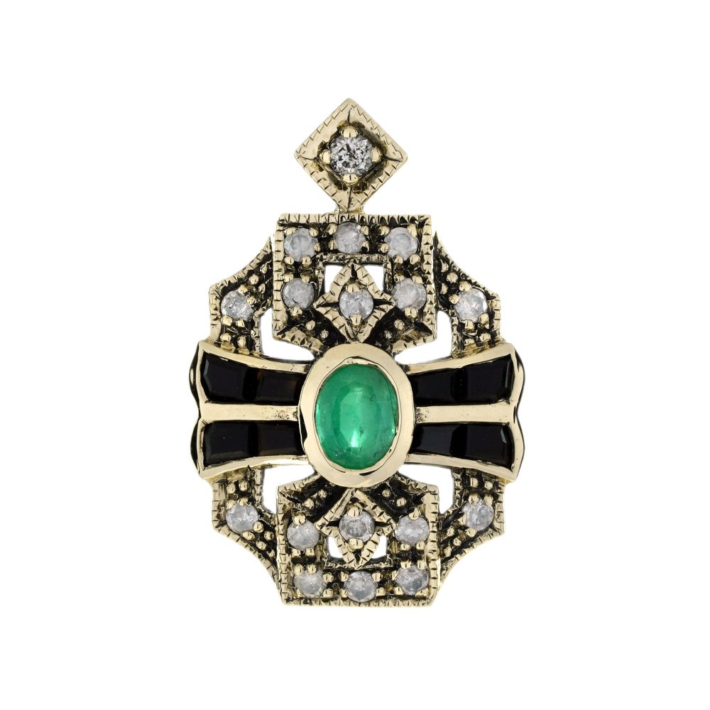 Emerald Onyx and Diamond Art Deco Style Pendant