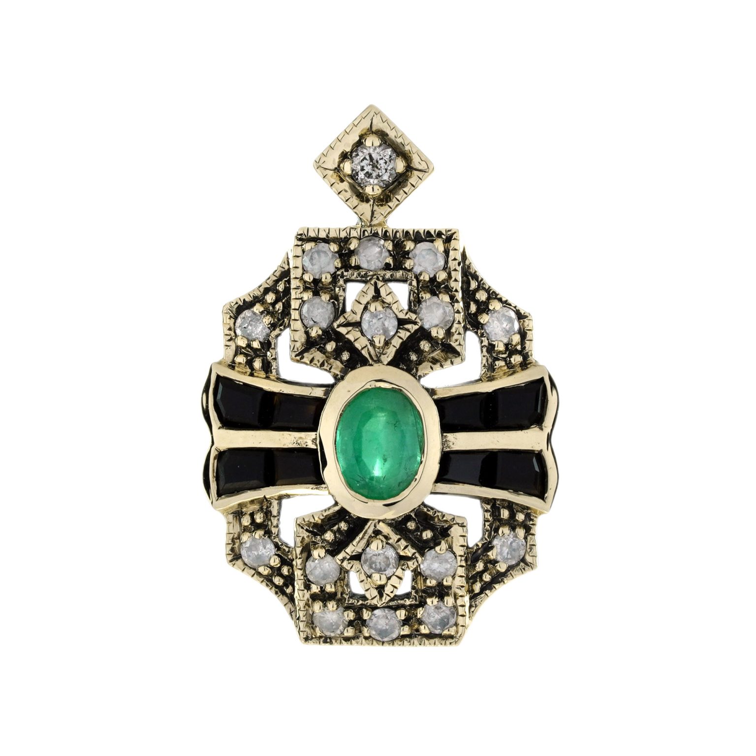 Emerald Onyx and Diamond Art Deco Style Pendant