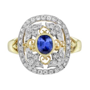 Ceylon Sapphire and Diamond Edwardian Style Engagement Ring