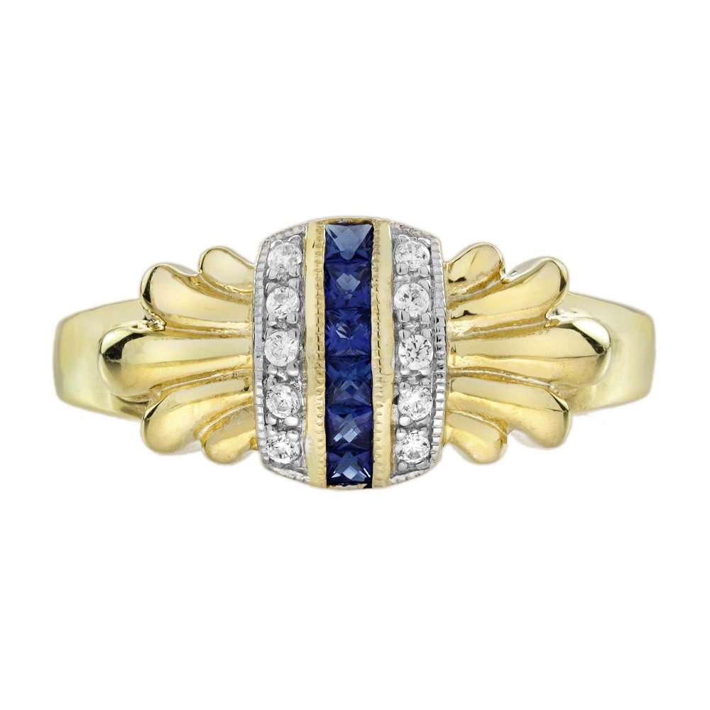 French Cut Sapphire and Diamond Art Deco Style Ring