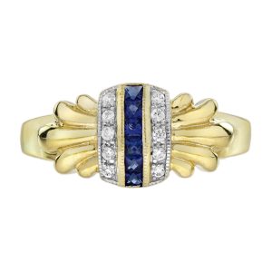 French Cut Sapphire and Diamond Art Deco Style Ring
