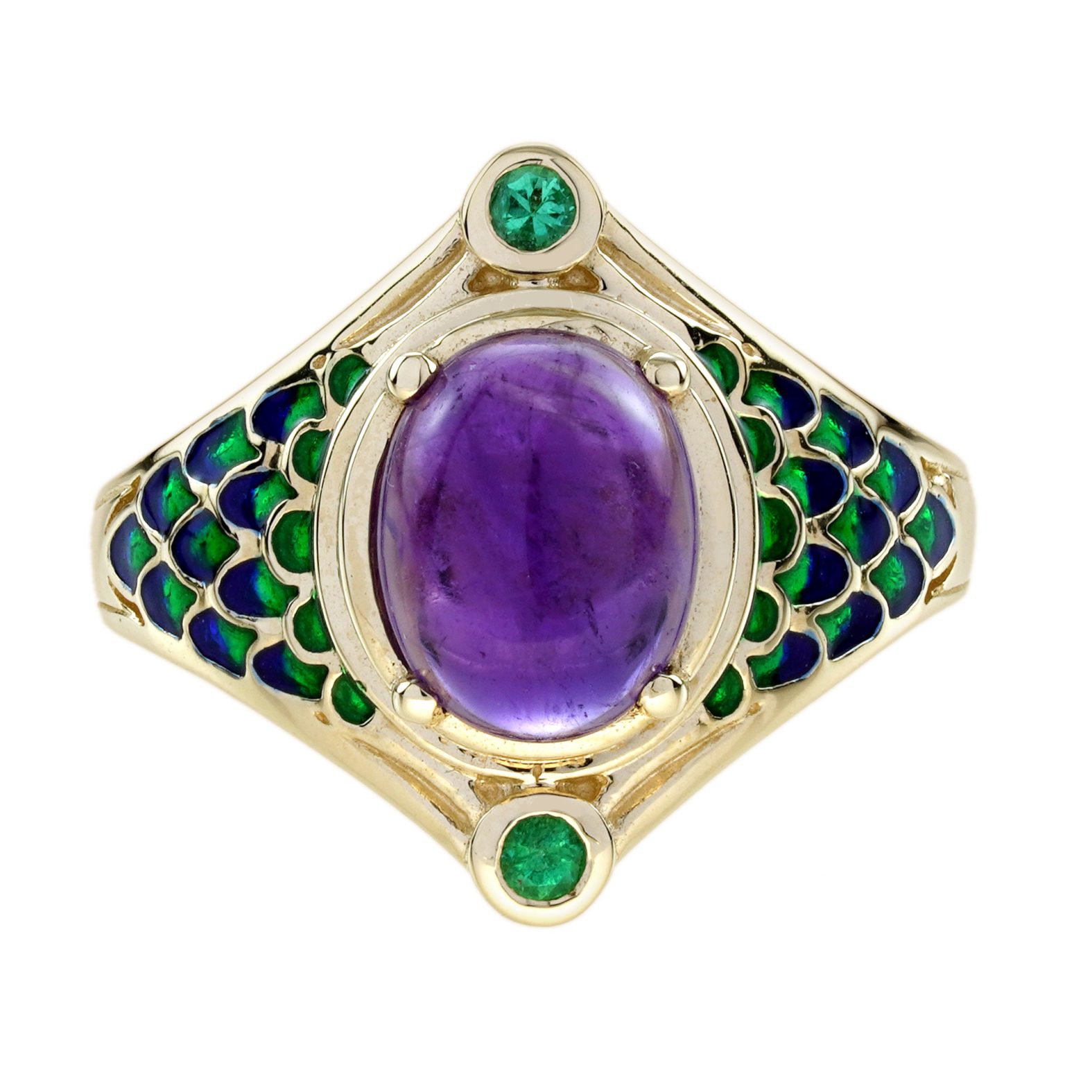 Cabochon Amethyst and Emerald Antique Style Naka Snake Ring