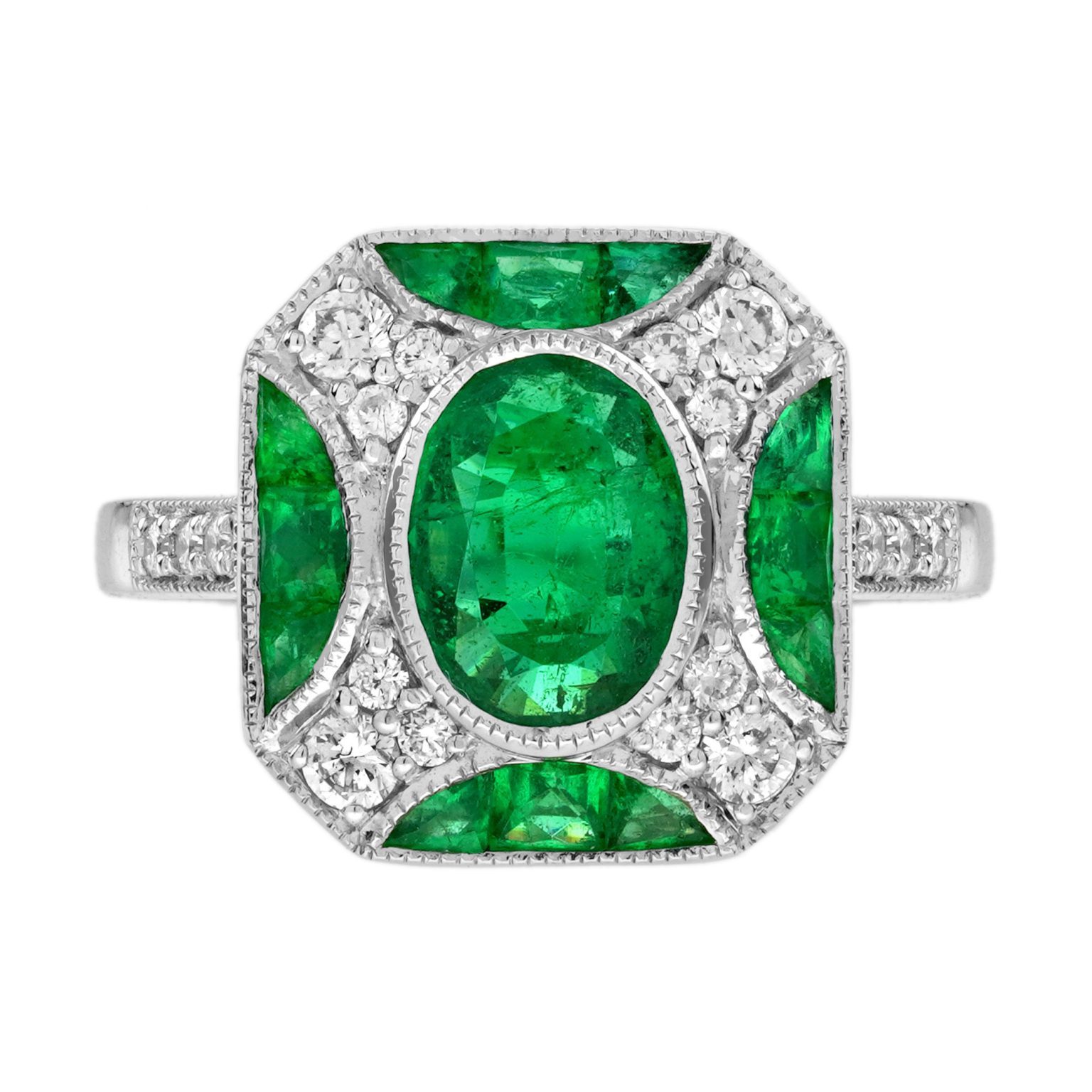 1.25 Ct. Emerald and Diamond Art Deco Style Engagement Ring