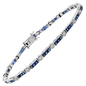 Sapphire and Diamond Art Deco Style Tennis Bracelet