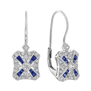 Diamond and Sapphire Art Deco Style Lever Back Earrings