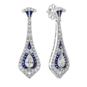 Diamond and Sapphire Art Deco Style Drop Earrings