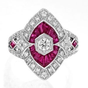 Diamond Ruby Marquise Shape Art Deco Style Engagement Ring