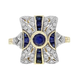 Sapphire and Diamond Art Deco Style Engagement Ring
