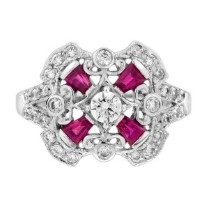 Diamond Ruby Art Deco Style Engagement Ring